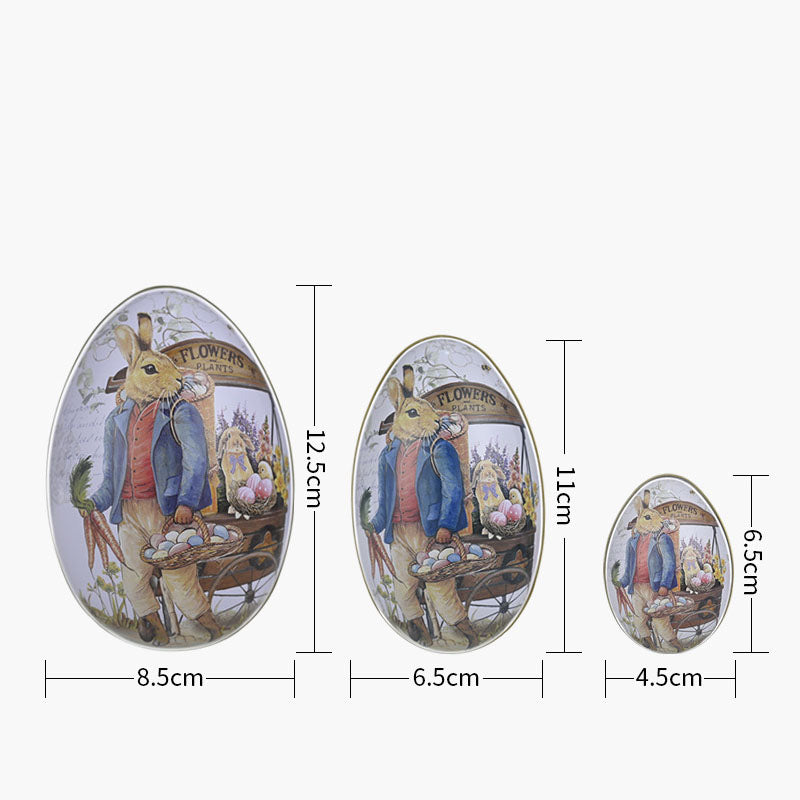 Easter Decorative Tin Egg Set of 3 Sizes with Vintage Rabbit Artwork for Home Display and Gift Giving(Style D)