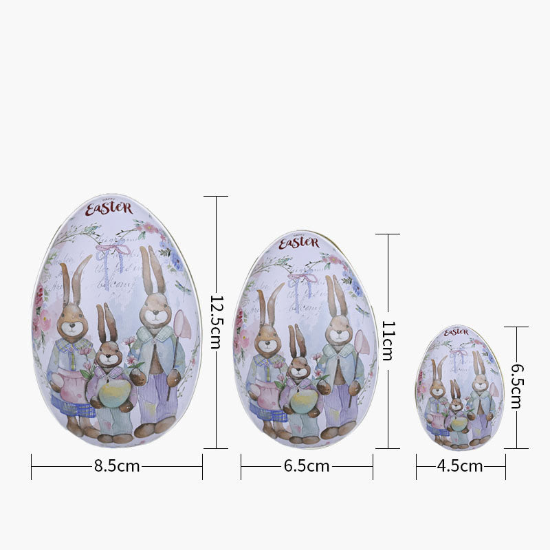 Easter Decorative Tin Egg Set of 3 Sizes with Vintage Rabbit Artwork for Home Display and Gift Giving(Style E)