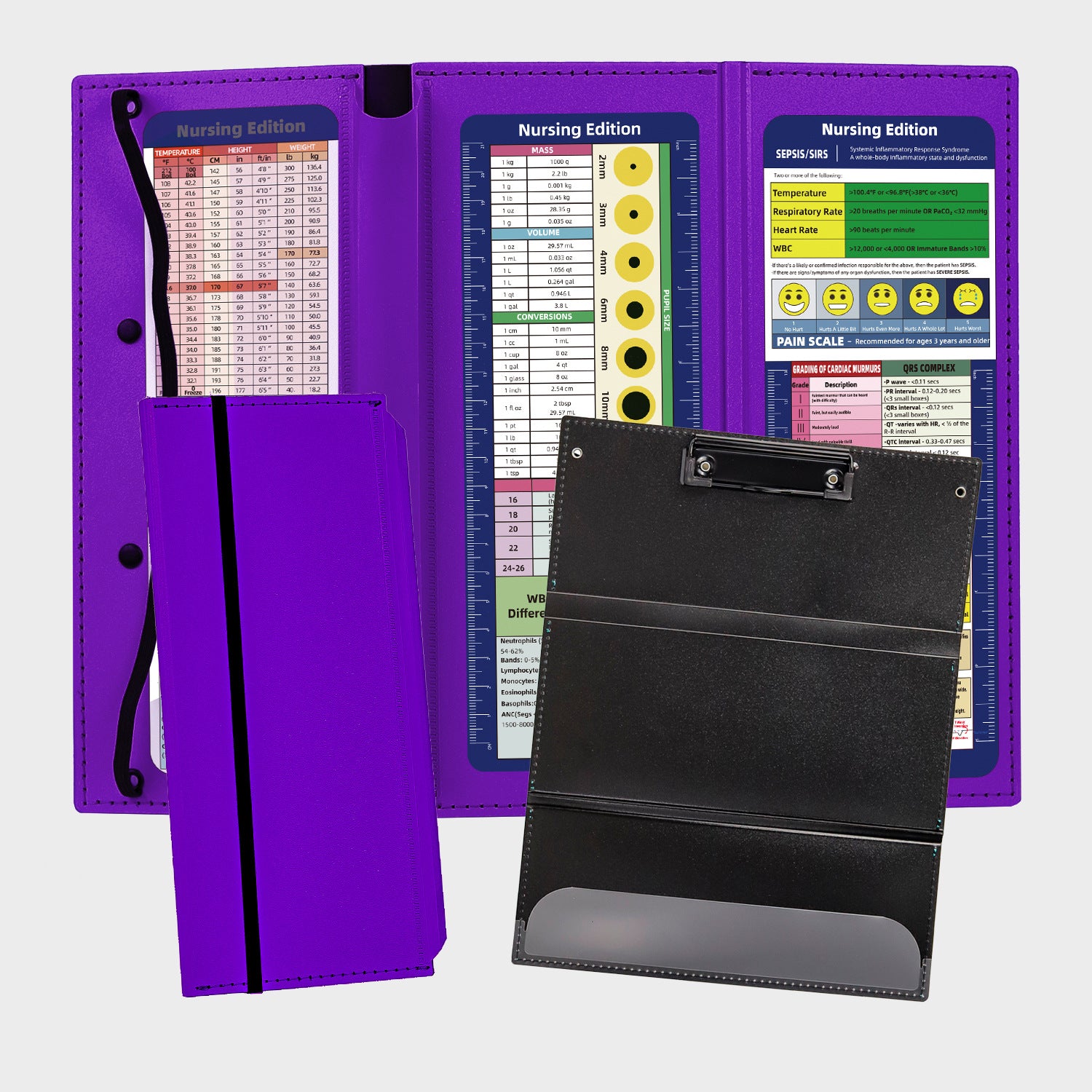 Purple Three-Fold Clipboard with Document Holder – PP Material, Compact Design for Medical & Office Use