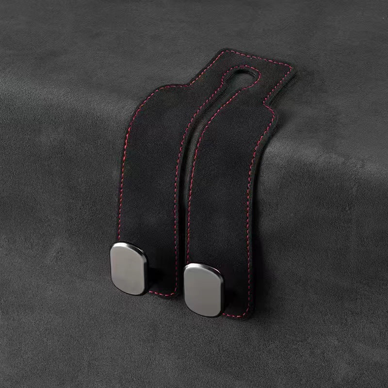 Black 4-Pack Car Seat Back Hooks – Hidden Suede Leather with Metal Hooks for Storage and Phone Stand