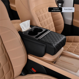Black Car Central Armrest Box Raiser Pad with Cup Holder, Tissue Box & Phone Storage – 4-in-1 Multi-Functional Design