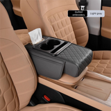 Grey Car Central Armrest Box Raiser Pad with Cup Holder, Tissue Box & Phone Storage – 4-in-1 Multi-Functional Design