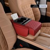 Wine red Car Central Armrest Box Raiser Pad with Cup Holder, Tissue Box & Phone Storage – 4-in-1 Multi-Functional Design