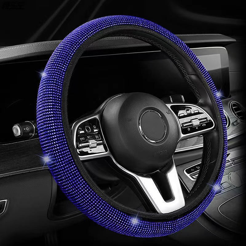 Blue Crystal Rhinestone Steering Wheel Cover – Elastic Stretch Design with Full Diamond Embellishment