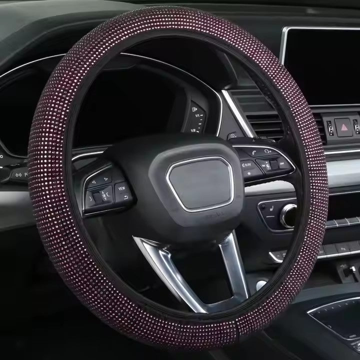 Light purple Crystal Rhinestone Steering Wheel Cover – Elastic Stretch Design with Full Diamond Embellishment