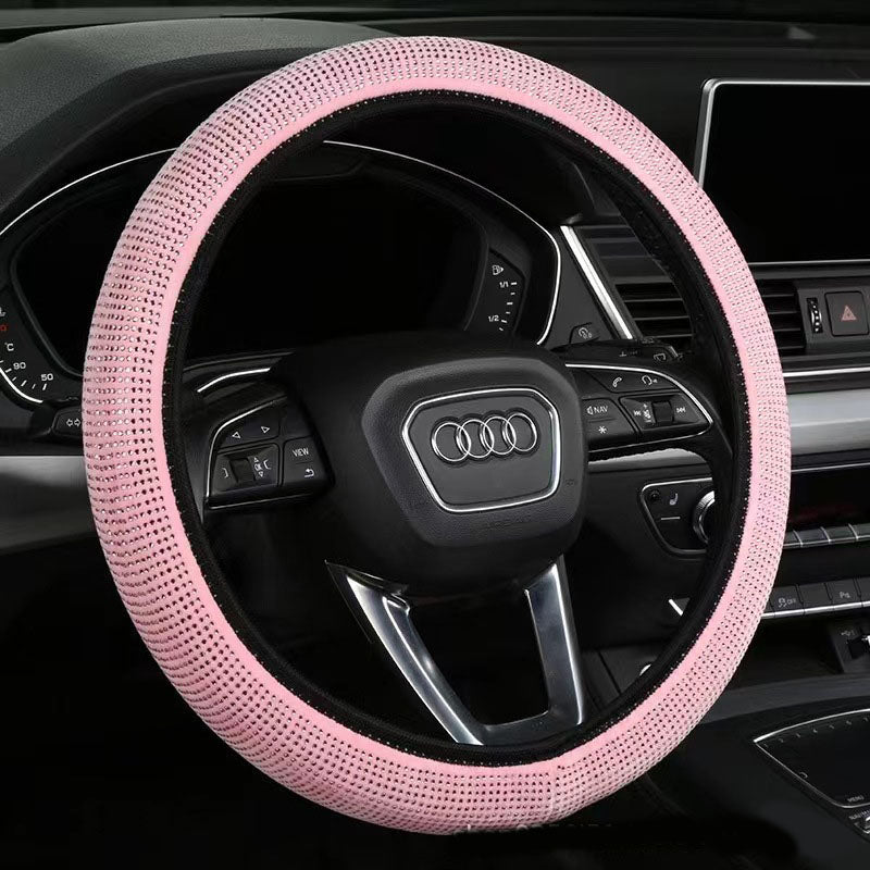 Bright pink Crystal Rhinestone Steering Wheel Cover – Elastic Stretch Design with Full Diamond Embellishment