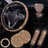 Champagne colour 7-Piece Car Interior Decoration Set – Crystal Rhinestone Steering Wheel Cover, Gear Shift Cover, Seat Belt Pads, Cup Coasters & Ignition Switch Cover
