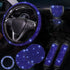 Blue 7-Piece Car Interior Decoration Set – Crystal Rhinestone Steering Wheel Cover, Gear Shift Cover, Seat Belt Pads, Cup Coasters & Ignition Switch Cover