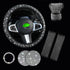 White 7-Piece Car Interior Decoration Set – Crystal Rhinestone Steering Wheel Cover, Gear Shift Cover, Seat Belt Pads, Cup Coasters & Ignition Switch Cover