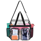 Black Clear Multi-Pocket Tote Bag – Waterproof & Organized Carryall with Front Zipper Pockets and Adjustable Strap