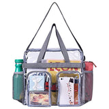 Grey Clear Multi-Pocket Tote Bag – Waterproof & Organized Carryall with Front Zipper Pockets and Adjustable Strap