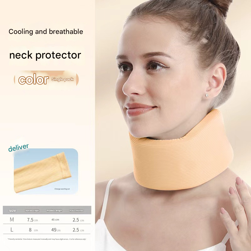 Skin color Neck Support Brace for Posture Correction – Cervical Collar with Cooling Fabric and Adjustable Fit for Office, Driving and Daily Use