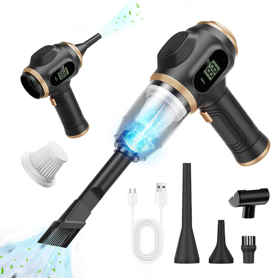 Black Portable Wireless Car Vacuum Cleaner – Powerful Suction for Car and Home Use with Dual-Function Air Blower(1500MHA)