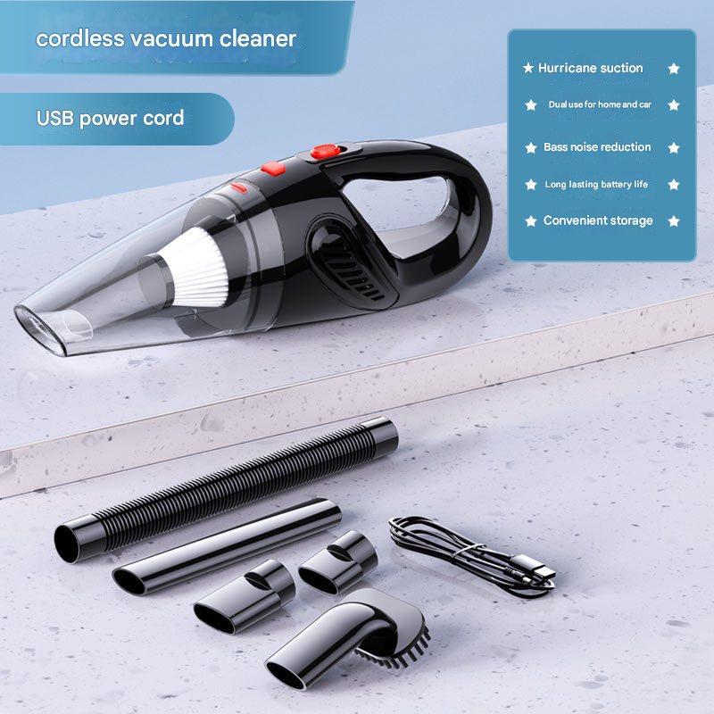 Black Portable Cordless Vacuum Cleaner – High-Power Lithium Battery with Strong Suction for Car and Home Use