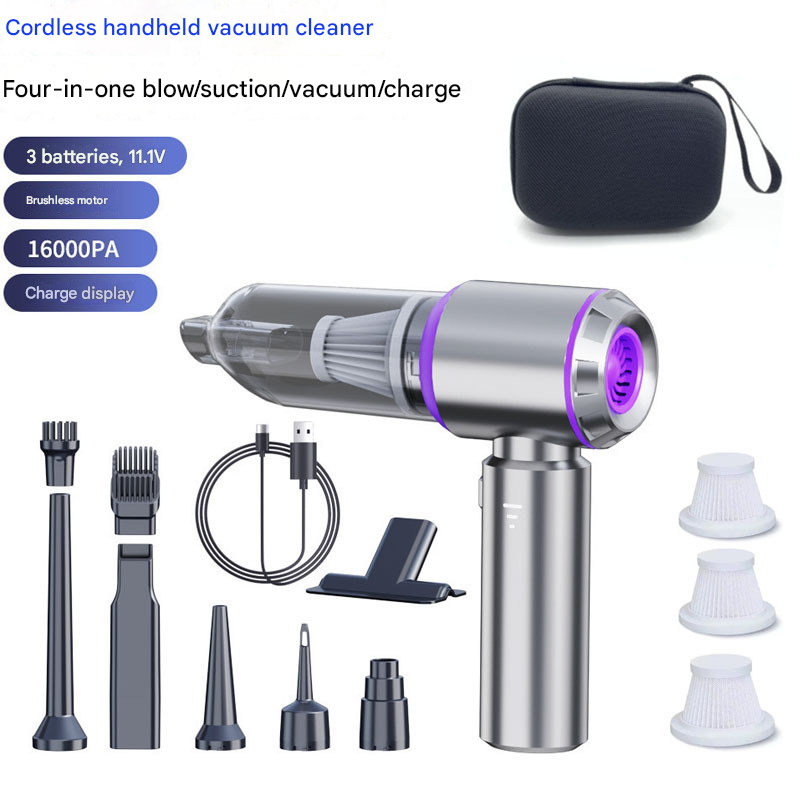 Silvery-purple Wireless Handheld Vacuum Cleaner with Blow, Suck, Inflate, and Pump Functions – Brushless Motor, Type-C Charging, 6000mAh Battery
