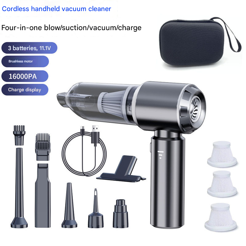 Gun Black Wireless Handheld Vacuum Cleaner with Blow, Suck, Inflate, and Pump Functions – Brushless Motor, Type-C Charging, 6000mAh Battery