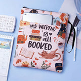 Cat Teacup Zippered Book Sleeve with Printed Design – Waterproof Protective Cover for Books, Ideal for Readers and Students with Extra Pocket & Carry Strap