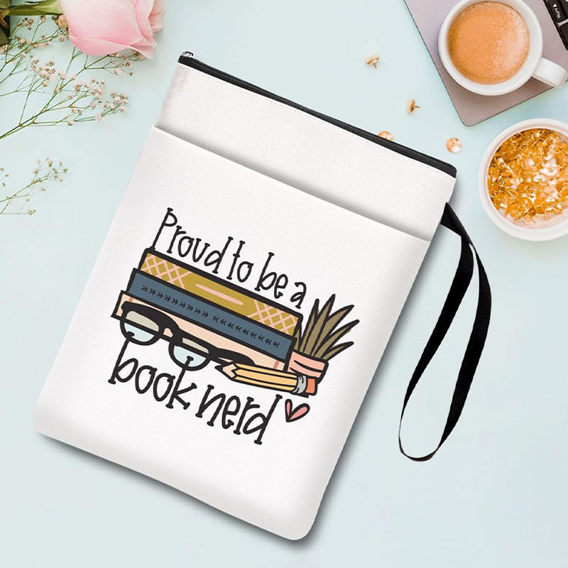 Book nerd Zippered Book Sleeve with Printed Design – Waterproof Protective Cover for Books, Ideal for Readers and Students with Extra Pocket & Carry Strap