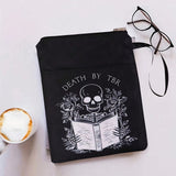 Black skull Zippered Book Sleeve with Printed Design – Waterproof Protective Cover for Books, Ideal for Readers and Students with Extra Pocket & Carry Strap