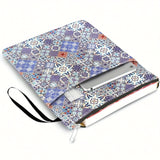Bohemian check Zippered Book Sleeve with Printed Design – Waterproof Protective Cover for Books, Ideal for Readers and Students with Extra Pocket & Carry Strap