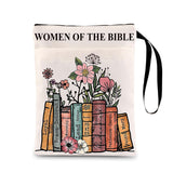 WOMEN OF THEBIBLE Zippered Book Sleeve with Printed Design – Waterproof Protective Cover for Books, Ideal for Readers and Students with Extra Pocket & Carry Strap