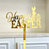 10-Piece Set of Elegant Easter Cake Toppers – Gold Acrylic "Happy Easter" Decorations with Bunny & Egg Designs, Perfect for Party Cakes and Festive Table Settings(Style 3)