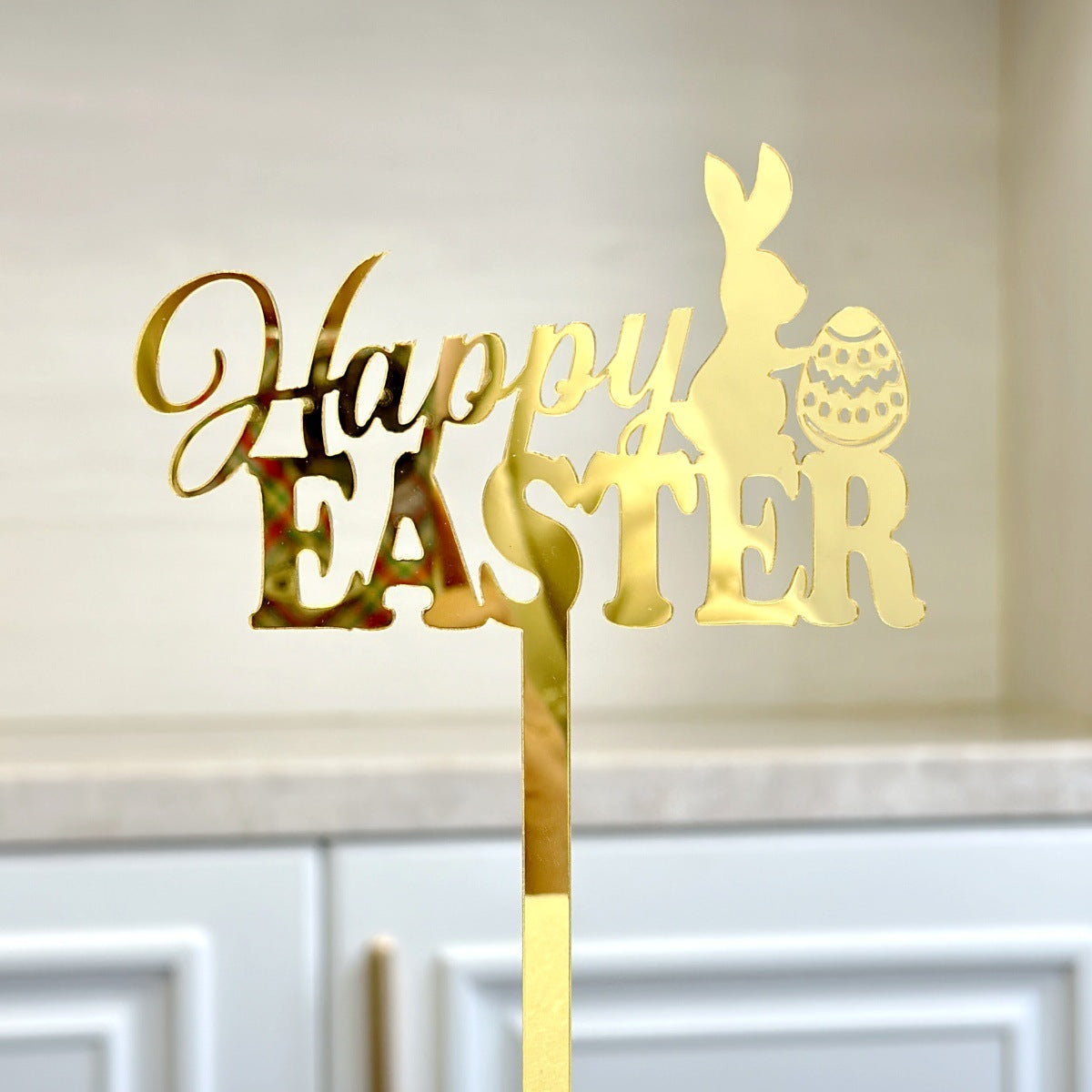 10-Piece Set of Elegant Easter Cake Toppers – Gold Acrylic "Happy Easter" Decorations with Bunny & Egg Designs, Perfect for Party Cakes and Festive Table Settings(Style 3)
