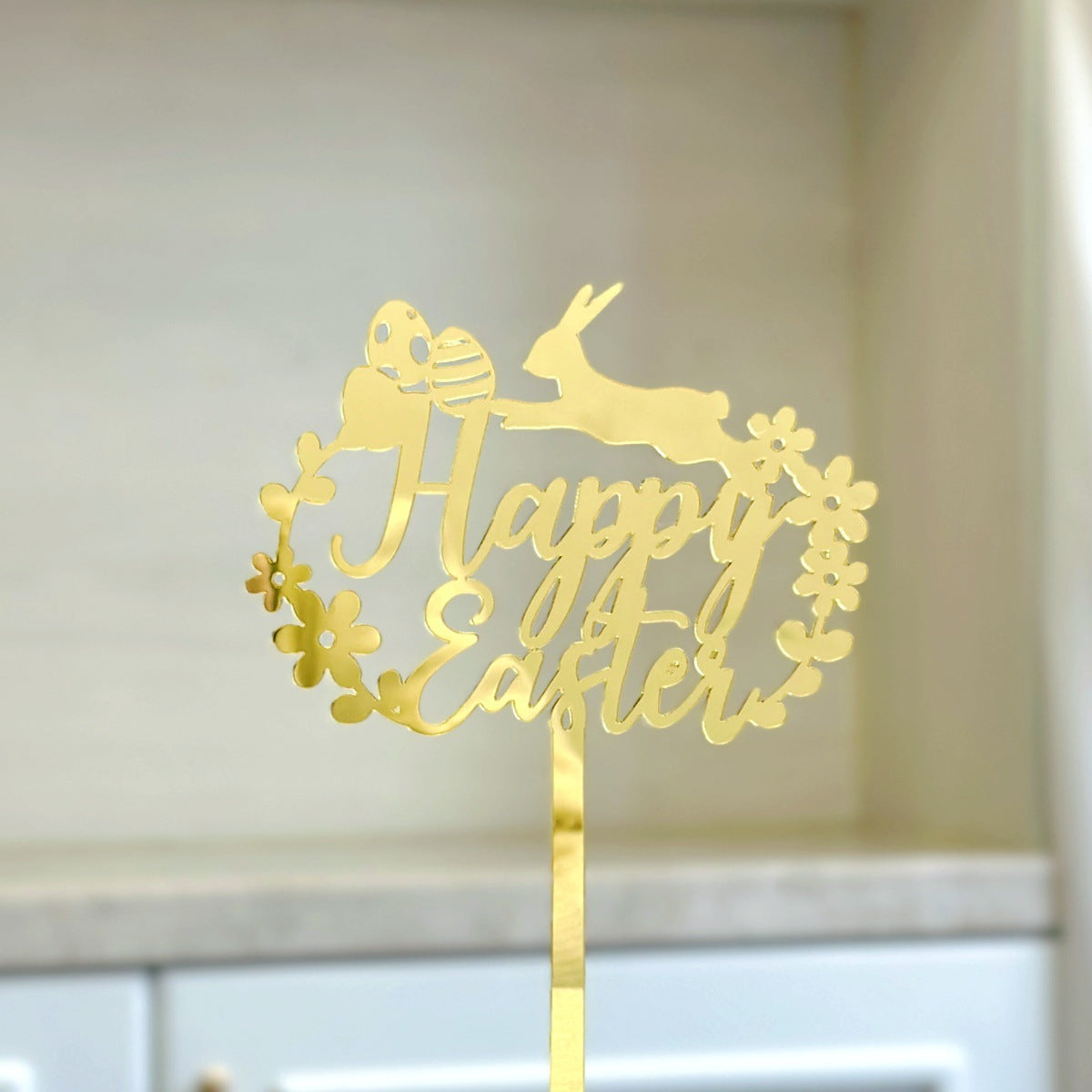 10-Piece Set of Elegant Easter Cake Toppers – Gold Acrylic "Happy Easter" Decorations with Bunny & Egg Designs, Perfect for Party Cakes and Festive Table Settings(Style 4)