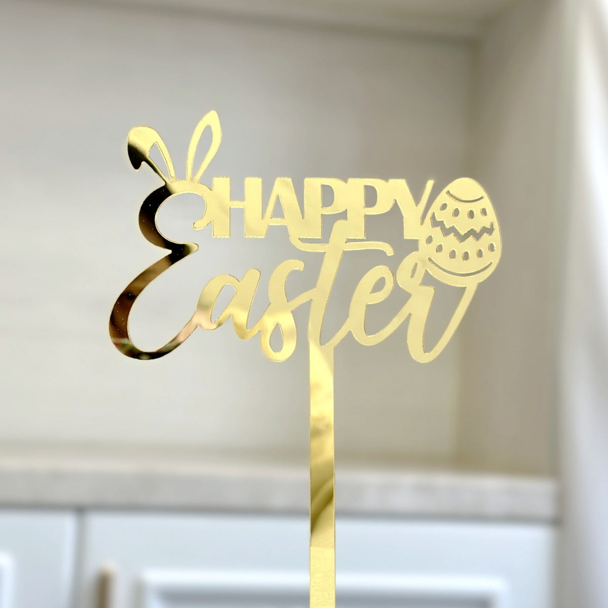 10-Piece Set of Elegant Easter Cake Toppers – Gold Acrylic "Happy Easter" Decorations with Bunny & Egg Designs, Perfect for Party Cakes and Festive Table Settings(Style 6)