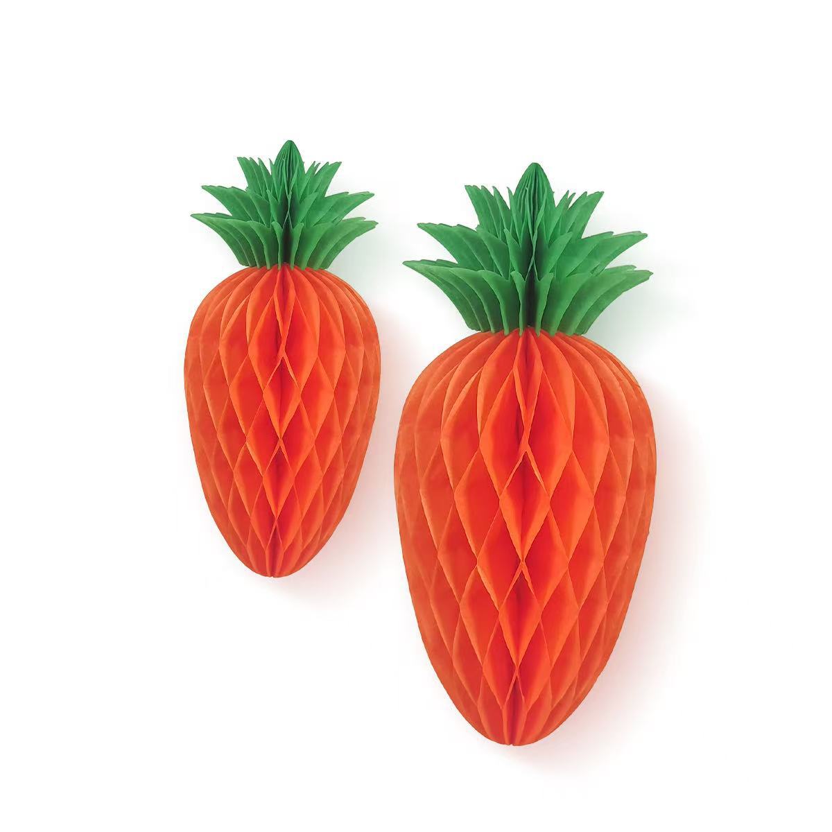 Easter Carrot Honeycomb Decorations – 10-Piece Set with 5 x 15cm and 5 x 20cm Paper Carrots, Hanging Ornaments for Party and Home Decoration