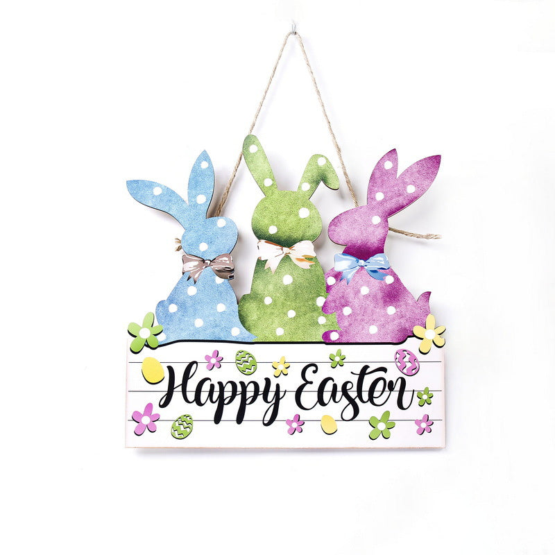 Colorful 2-Pack Easter Bunny Wooden Sign – Colorful Wooden Hanging Decor with "Happy Easter" Text, Spring Door or Wall Decoration for Home and Party