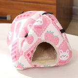 Pink Strawberry Bunny Soft Shelter for Small Mammals – Hanging & Floor Use, Waterproof Surface, Easy Clean(Size: S)