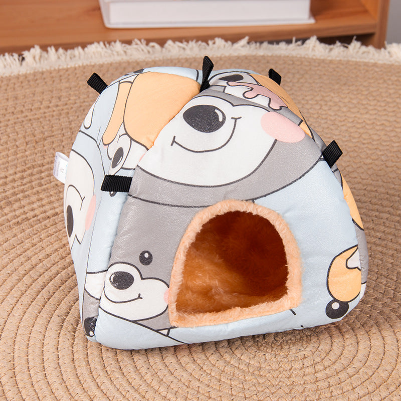 Cartoon bear Soft Shelter for Small Mammals – Hanging & Floor Use, Waterproof Surface, Easy Clean(Size: S)