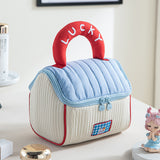 Red and blue Large Capacity Cosmetic Bag – Quilted Design with Dual-Zipper and Soft Handle for Travel & Daily Use