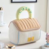 Coffee color and yellow Large Capacity Cosmetic Bag – Quilted Design with Dual-Zipper and Soft Handle for Travel & Daily Use