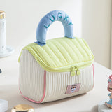 Blue and yellow Large Capacity Cosmetic Bag – Quilted Design with Dual-Zipper and Soft Handle for Travel & Daily Use