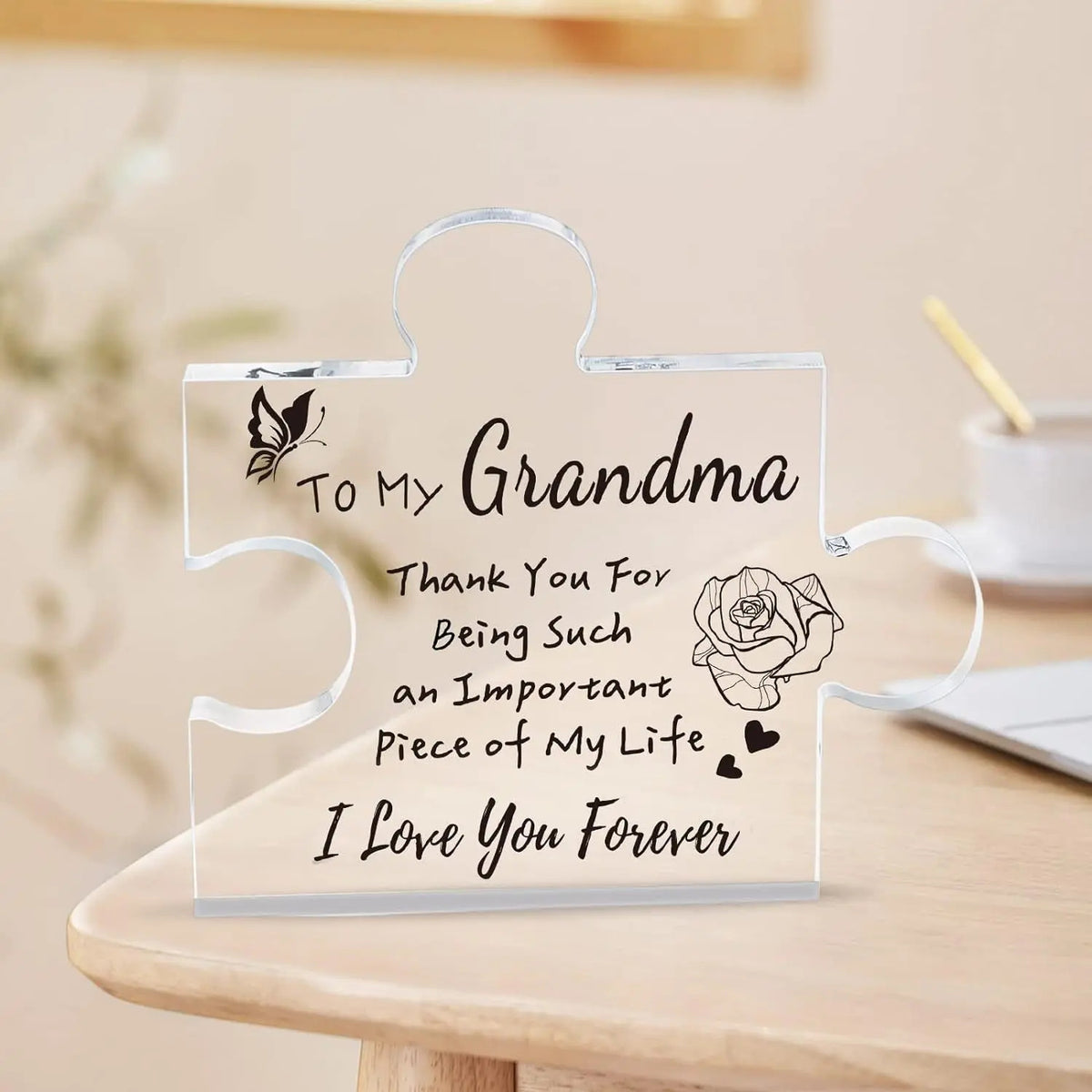 Interlocking Puzzle-Shaped Desktop Decor – 10.5cm Square Display Piece for Home or Gifting(Grandma)