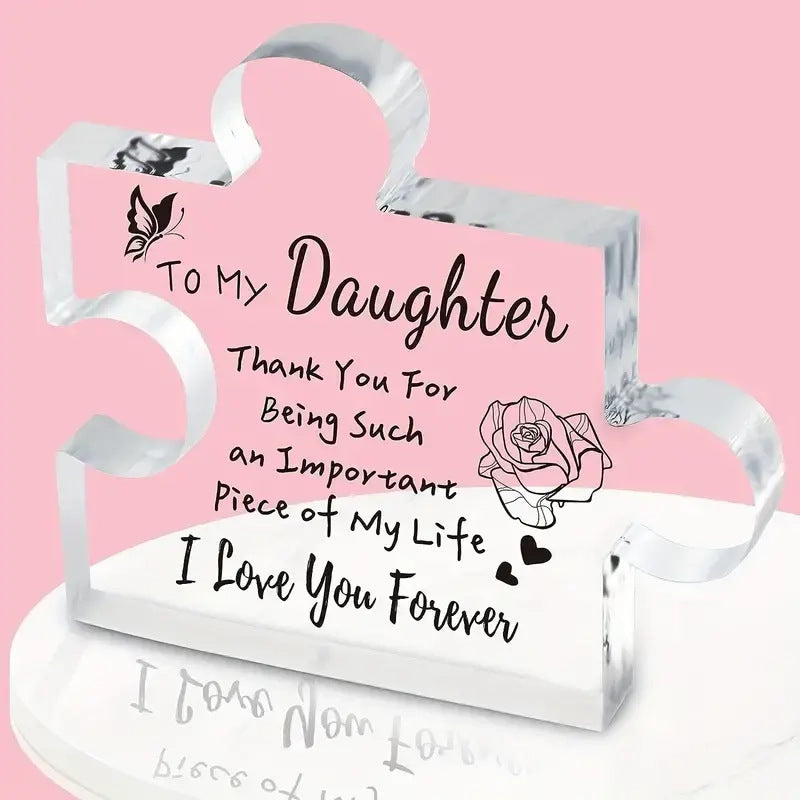 Interlocking Puzzle-Shaped Desktop Decor – 10.5cm Square Display Piece for Home or Gifting(Daughter)