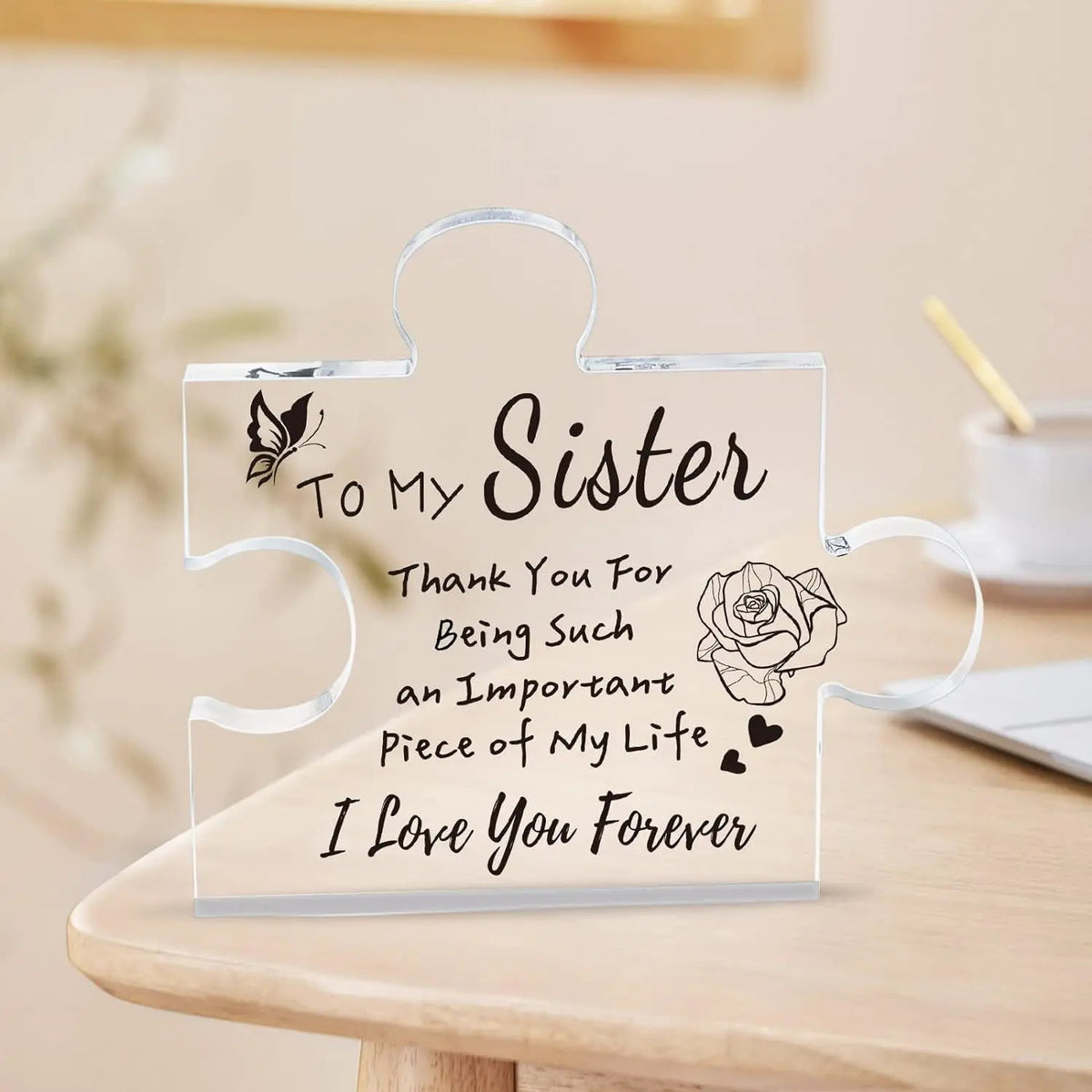 Interlocking Puzzle-Shaped Desktop Decor – 10.5cm Square Display Piece for Home or Gifting(Sister)