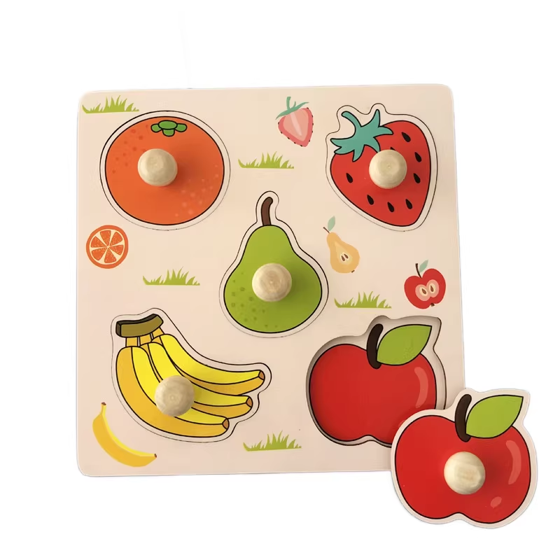 Fruit Hand-Grip Puzzle Board – Educational Shape Matching Toy for Early Learning, 14.5cm Square Design