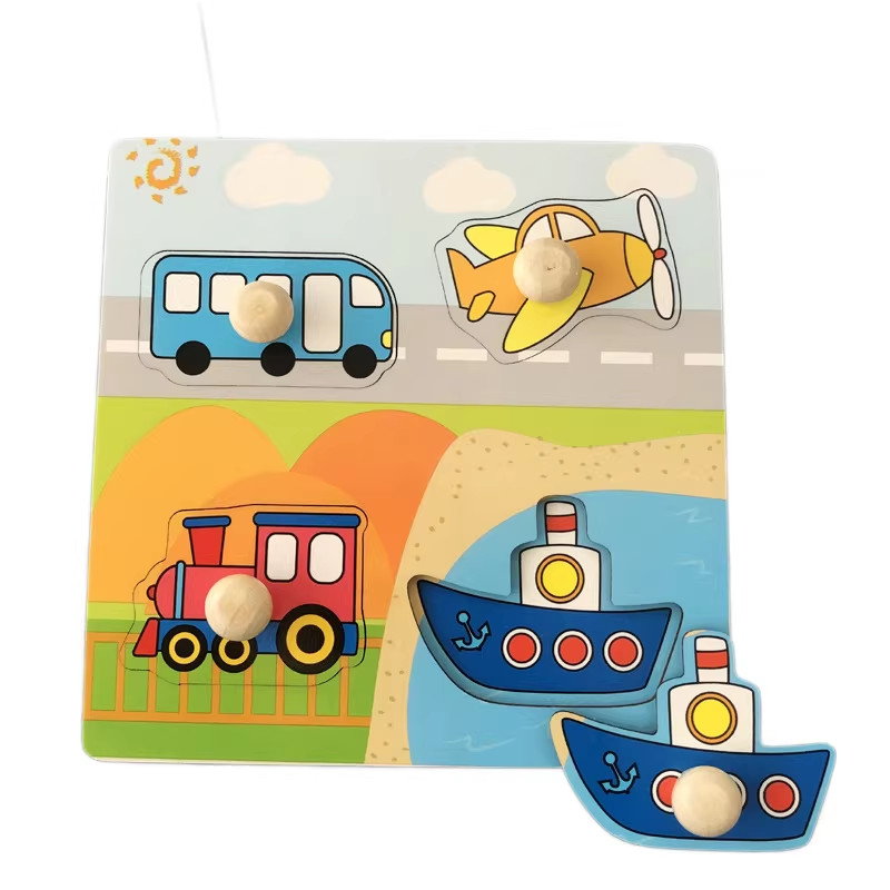 Transport Hand-Grip Puzzle Board – Educational Shape Matching Toy for Early Learning, 14.5cm Square Design