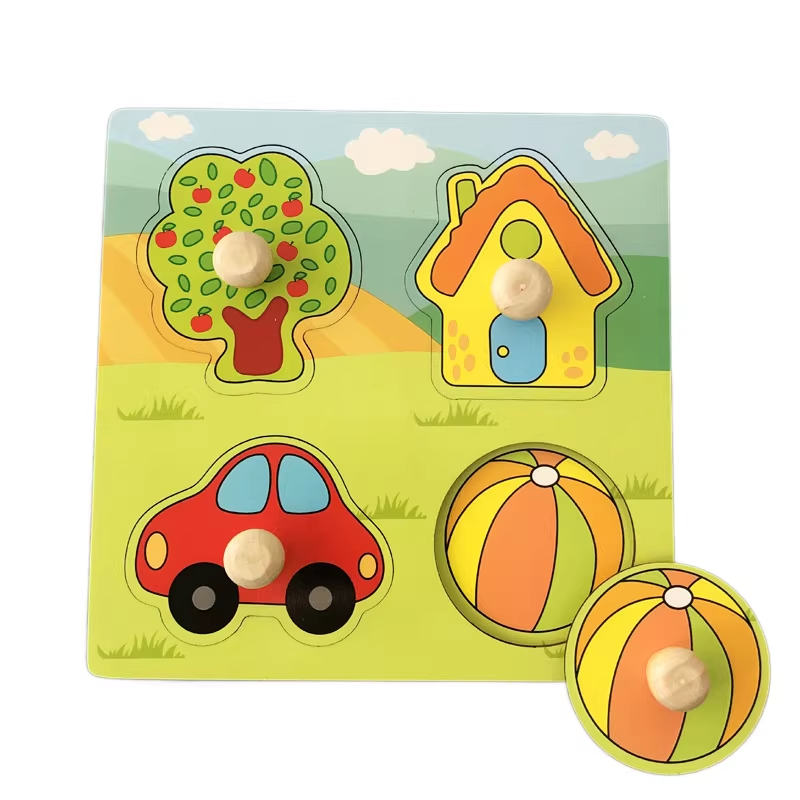 Tree of Items Hand-Grip Puzzle Board – Educational Shape Matching Toy for Early Learning, 14.5cm Square Design