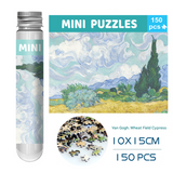 2 PCS 150-Piece Mini Puzzle in Reusable Tube – Compact Jigsaw for Home or Travel, Frame Not Included(136-Wheat Fields and Cypress Trees)