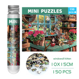 2 PCS 150-Piece Mini Puzzle in Reusable Tube – Compact Jigsaw for Home or Travel, Frame Not Included(104-The Cat on the Windowsill)