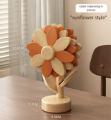 5-Piece Floral-Shaped Trivet Set with Stand – Wooden Heat Resistant Pad for Table, Dish, Pot or Cup(Warm orange and beech wood two-tone)