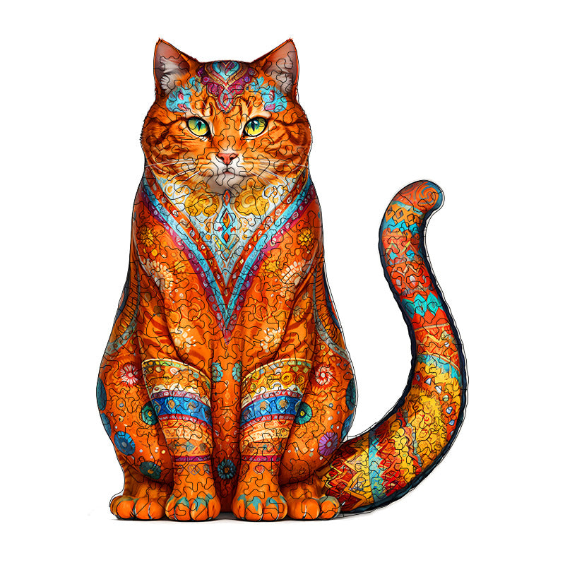 Irregular-Shaped Puzzle – A3 Size (33×43cm), 210-Piece Design, 4mm Thickness, Compact Packaging(Colourful Ceramic Cat)
