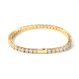 Gold Single-Row Zircon Bracelet – 4mm Wide, Brass Base with Secure Clasp, AAA+ Stones for Everyday Wear