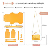 Khaki brown Leather Bag DIY Kit – Geometric Shoulder Bag Making Material Set with Pre-Punched Cowhide, Tools for Hand Stitching