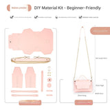 Pink Leather Bag DIY Kit – Geometric Shoulder Bag Making Material Set with Pre-Punched Cowhide, Tools for Hand Stitching