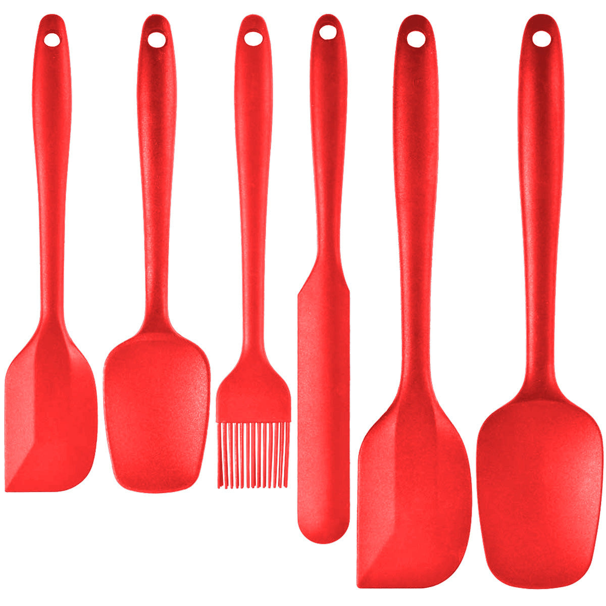 6-Piece Red Silicone Spatula Set – Heat-Resistant, Non-Scratch Kitchen Tools with Integrated Metal Reinforcement, Dishwasher Safe, for Cooking, Mixing, and Baking